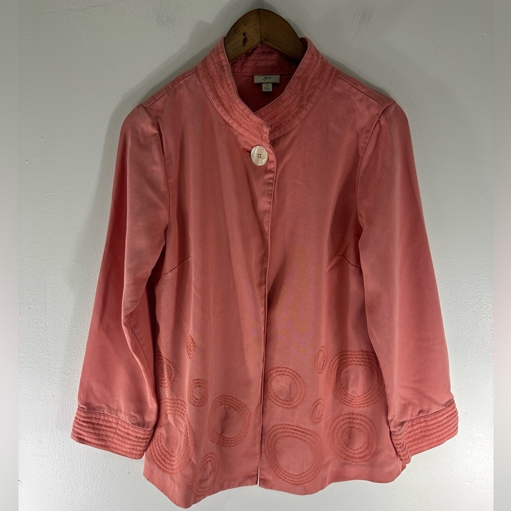 J JILL Embroidered Blazer 100% Tencel One Button Comfy Stylish & Sustainable